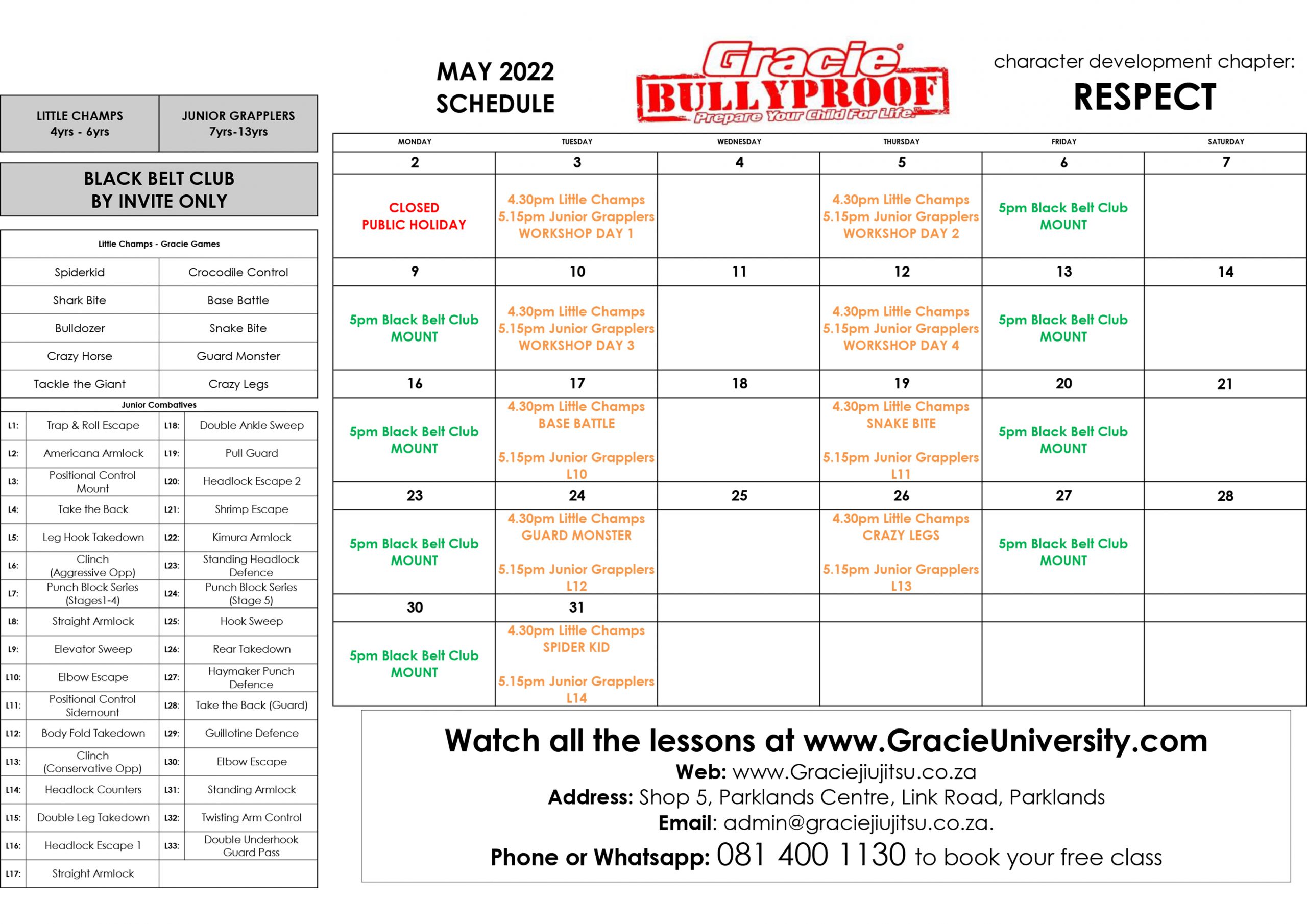 May 2022 Kids Schedule